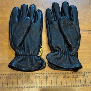 GORDINI Women's M Black Deerskin 100% Leather Lavawool 5-Finger Gloes Wool Liner